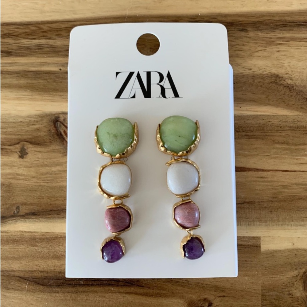 Zara Colorful stone drop earrings jewelry NWT